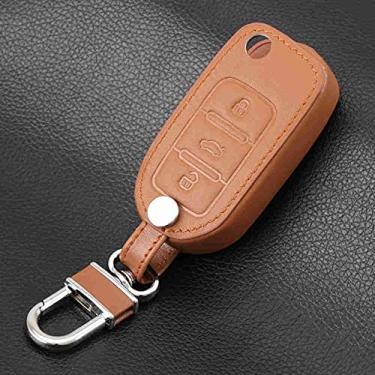 Imagem de CSHU Capa de couro para chave de carro, adequada para Volkswagen VW Passat CC POLO Golf jetta tiguan Gol CrossFox Plus Eos Scirocco Beetle Skoda Octavia, marrom