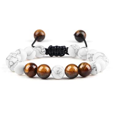 Imagem de Pulseiras ajustáveis para casais 8 mm contas preto branco trança macramê pulseira para mulheres homens joias à distância - pinheiro branco, Cristal