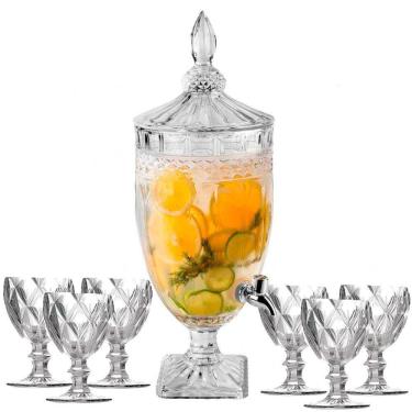 Imagem de Suqueira Cristal 3,0L + 6 Taças Água Diamante Kit 7 Peças