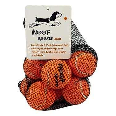 Imagem de Bolas de tênis Woof Sports pequenas/mini de 3,8 cm duráveis para cães – 25% mais espessas do que as bolas de tênis comuns. 12 bolas laranjas ecológicas e bolsa de transporte de malha. Perfeito para cães menores