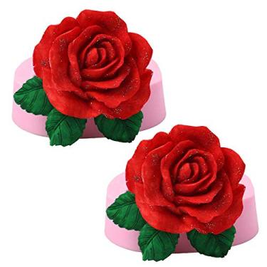 Imagem de 2 peças de moldes de silicone rosa 3D, ferramentas de decoração de bolos de chocolate com flor rosa, ferramentas de decoração de bolo, materiais de confecção de velas, sabonete, cera de resina epóxi, molde derretido