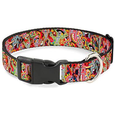 Imagem de Buckle-Down Coleira com clipe de plástico – Colagem dançante Catrinas multicolorida – 2,54 cm de largura – Serve para pescoço de 28 a 43,18 cm – Médio