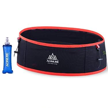Imagem de Cinto de hidratação de corrida refletivo com garrafa macia de água de 250 ml bolsa de cintura masculina feminina para academia fitness maratona de 17,5 cm suporte de telefone celular, R, M/G (cintura: 76