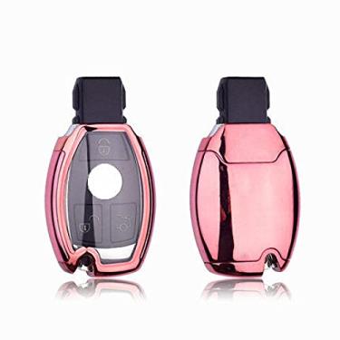 Imagem de YJADHU Capa de chave de carro TPU porta-chaves de corrente anel bolsa de chave, apto para Mercedes Benz W203 W210 W211 W124 W202 W204 AMG, rosa
