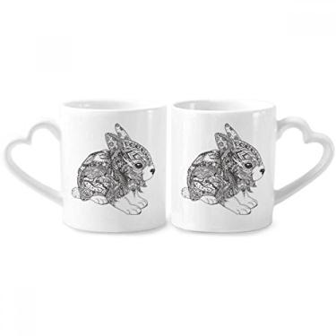 Imagem de Paint Rabbits Friend Company Conjunto de canecas de porcelana para casais, copo de cerâmica com alça de coração