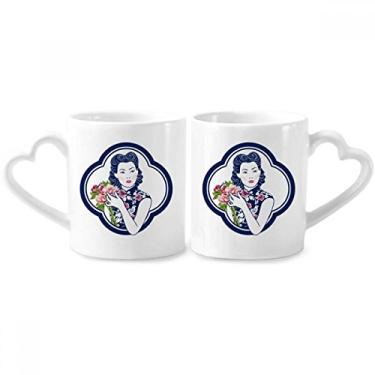 Imagem de Conjunto de canecas de porcelana para casais, flores e cultura chinesa, coração