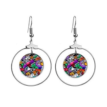Imagem de Brincos coloridos de caveira com pingente de cultura de rua de graffiti, joia em círculo, metal cerâmico, Cerâmica metálica, Na