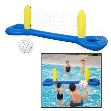 Imagem de Kit Volei Inflável Rede para Piscina Voleibol Aquático 2,44m Brinquedo Jogo Lazer Verão com Bola