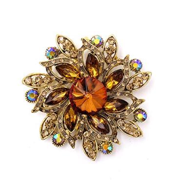Imagem de LAXPICOL Broche de flor elegante de cristal austríaco vintage feminino broche de casamento, Cristal, Strass