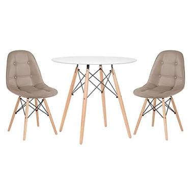 Imagem de Loft7, Kit - Mesa Eames Eiffel 80 cm branco + 2 cadeiras estofadas Botonê nude