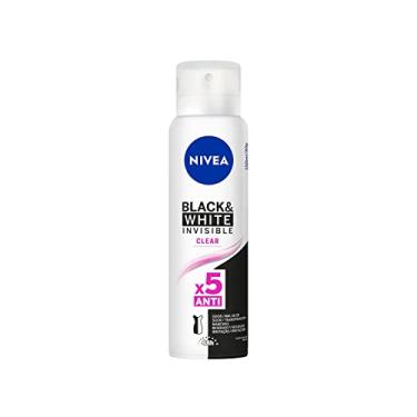Imagem de NIVEA Desodorante Antitranspirante Aerossol Invisible Black & White Clear 150ml - Proteção prolongada de 48h, cuidado suave, ação antibacteriana, fórmula 5 em 1: anti-manchas, anti-odor, anti-resíduos, anti-transpiração e anti-irritação