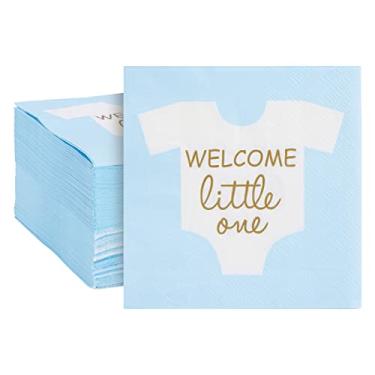 Imagem de Suprimentos para festa de chá de bebê para meninos, guardanapos de papel (12 x 12 cm, azul, pacote com 100)