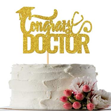 Imagem de Topo de bolo de congrats Doctor – Glitter dourado congrats 2020, material para decoração de bolos de festa de graduação médica