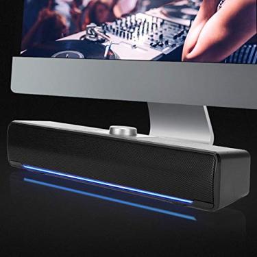Imagem de Junluck Alto-falante de mesa USB estéreo HiFi para computador, barra de som multimídia alta, com luz de humor, acessórios de computador para PC laptop com tecnologia de graves (preto)