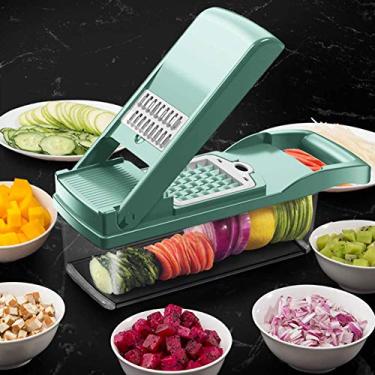 Imagem de cortador de legumes 8 em 1, cortador de cebola, cortador de legumes de cozinha, cortador de frutas e queijo com 7 lâminas incluem escova limpa