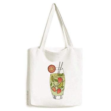 Imagem de Bolsa de lona com estampa de suco de fruta de morango, bolsa de compras casual