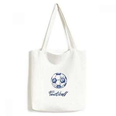 Imagem de Bolsa de lona simples com estampa azul de desenho animado de futebol bolsa casual bolsa de compras