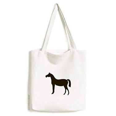 Imagem de Bolsa de lona preta com retrato de animal de cavalo preto bolsa de compras casual