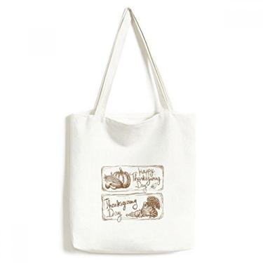 Imagem de Bolsa de compras casual com estampa cinza com selo do Dia de Ação de Graças