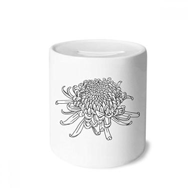 Imagem de DIYthinker Caixa de moeda de cerâmica com contorno de crisântemo, caixa de dinheiro para presente de cofrinho