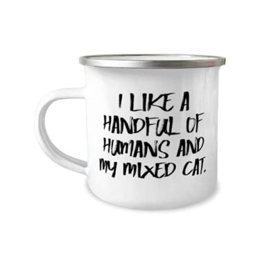 Imagem de I Like a Handful of Humans and My Mixed Cat. Caneca de camper de 355 ml, gato misto, sarcasmo para gatos misturados