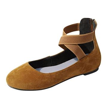 Imagem de Sandálias para mulheres meninas moda casual sapatos simples elásticos sapatos rasos senhoras para mulheres sandálias alça (marrom, 9)