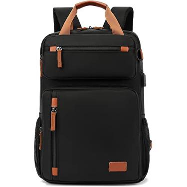 Imagem de Mochilas para Notebooks 15.6 Polegadas Preto Mochila Multifuncional Impermeável para Viagens Trabalho Escolar
