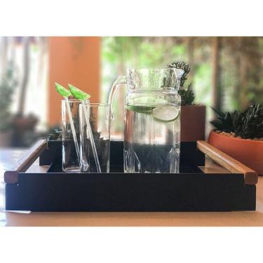 Imagem de Bandeja Decorativa em Aço Carbono Linha Nexo Cor Preta 40x25cm