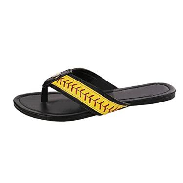 Imagem de Sandálias masculinas de beisebol de verão com sola macia moda personalidade lazer esportes chinelos masculinos tamanho 9, Amarelo, 8