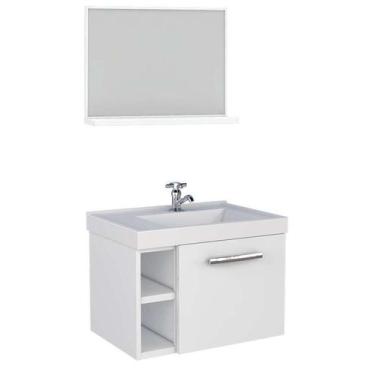 Imagem de Gabinete De Banheiro Branco Em Aço Com Espelheira E Lavatório Sintétic
