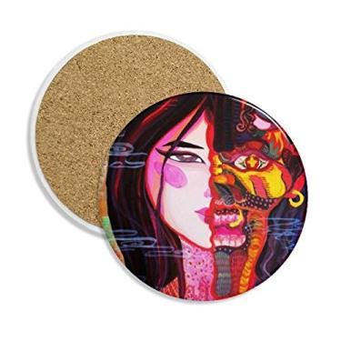 Imagem de Porta-copos de cerâmica com arte abstrata da Disillusionment para bebidas, 2 peças, presente