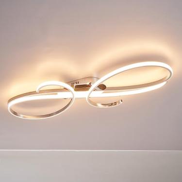 Imagem de 谷丁長 Luz de teto LED espelhada galvanizada moderna, com controle remoto e regulador inteligente Amazon Alexa Echo, para sala de estar, quarto, cozinha e sala de jogos (dourado, 100 cm)