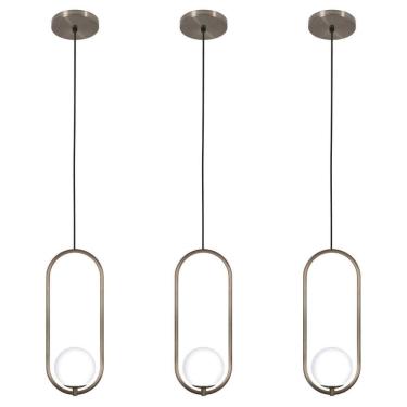 Imagem de Kit 3 Pendentes Luminária Arco Globo Vidro Cabeceira Bronze