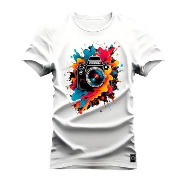 Imagem de Camiseta Premium Malha Confortável Estampada Camera Pepen Branco GG