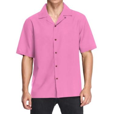 Imagem de CHIFIGNO Camisas havaianas masculinas manga curta camisa estampada de botão casual folgada praia verão casamento camisa, Rosa coral, XXG
