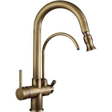 Imagem de Torneira com filtro de 3 vias para pia de cozinha Torneiras misturadoras de cozinha com spray removível Bica giratória de 360 ​​graus Pulverizador de torneira flexível Purificador de água To