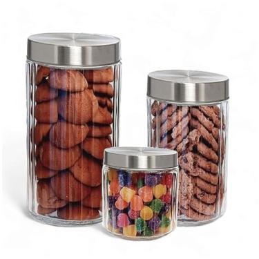 Imagem de HFT Potes de Vidro com Tampa Hermética - Conjunto de 3 Unidades - Pequeno: 800ml, Médio: 1,2L, Grande: 1,7L