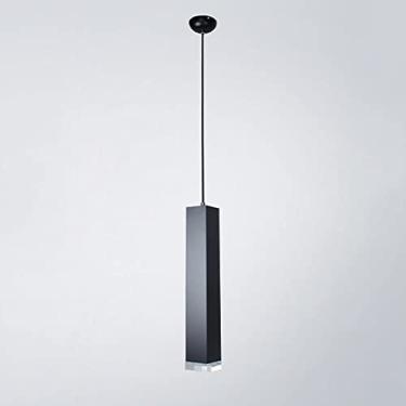 Imagem de MI-NI Luminária pendente retangular com acabamento preto com abajur de cristal Lâmpadas suspensas com decoração moderna e minimalista Lâmpada de suspensão LED 3W Luminária pendente quadrada de ferro