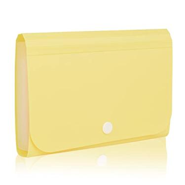 Imagem de REEMTOO Organizador de arquivos acordeão, organizador de cupons, mini carteira organizadora para cupons, recibos, dinheiro, itens fiscais ou alterações, 18 x 11,4 cm, 13 bolsos com abas (amarelo)