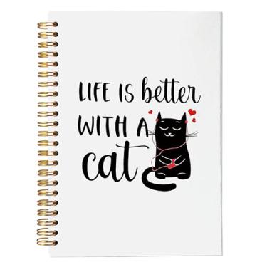 Imagem de NEGIGA Caderno de gato preto, presentes de gatos para amantes de gatos, meninas e mulheres, diário de gato, presentes para mãe de gato, presentes de senhora de gato, caderno fofo, caderno espiral 14 x