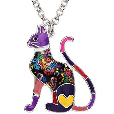 Imagem de DALANE Colar de gato fofo de liga esmaltada, pingente de gatinho, novidade para animais de estimação, joias presentes para mulheres e meninas, 44mm x 21mm, Zinco, Strass