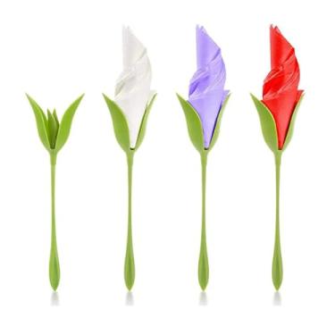 Imagem de Porta Guardanapo Papel Ramo Flor Rosa Decoração Casamento Festa Mesa De Jantar Com Flores 4 Peças