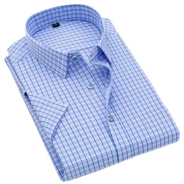 Imagem de Camisa xadrez de verão casual manga curta masculina manga curta verão negócios casual xadrez masculino, Azul escuro, G