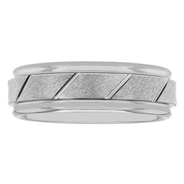 Imagem de STEEL NATION JEWELRY Aliança de casamento masculina de carboneto de tântalo 7 mm prata, cinza e preto com sulcos diagonais diagonais, Metal