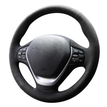 Imagem de Alfanxi Costura à mão Italy Alcantara Capa para volante de carro para BMW ActiveHybrid 3 Baseries (Alcantara preta + sem listras)