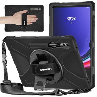 Imagem de BRAECNstock Capa para Samsung Galaxy Tab S10 Ultra/S9 Ultra/S8 Ultra 37.1 cm 2024/2023/2022 Shockporoof Samsung Tablet 37.1 cm Capa com suporte para lápis, alça de mão giratória e alça de ombro de