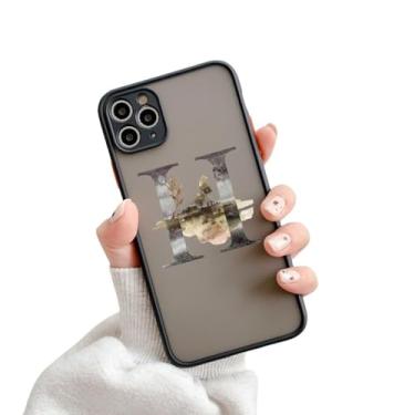 Imagem de Capa de telefone com letra inicial para iPhone X XR XS 13 12 11 14 Pro Max 7 8 Plus SE2 Retro Flower Gold AB 26 letras Capa à prova de choque, H, para iphone14