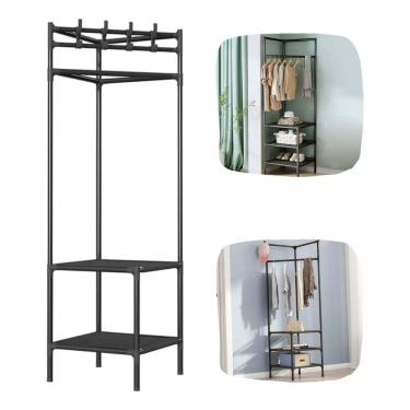 Imagem de Arara Cabideira de Canto Prateleira 3 Andares Rack Sapateira Roupa Blusa Casaco Gancho Calçado Chinelo Multiuso Organização Versatil Resistente