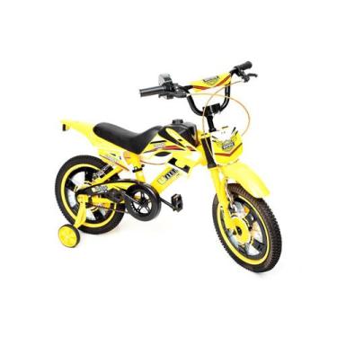 Imagem de Bike Moto Cross Amarela Uni Toys Bmx Freios V-Brake Com Rodinhas - Uni