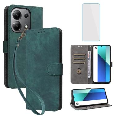 Imagem de IUQXU Capa carteira para Xiaomi Redmi Note 13 4G LTE com protetor de tela [bloqueio RFID] capa de couro com suporte para cartão capa de celular para Redmi Note13 4G verde